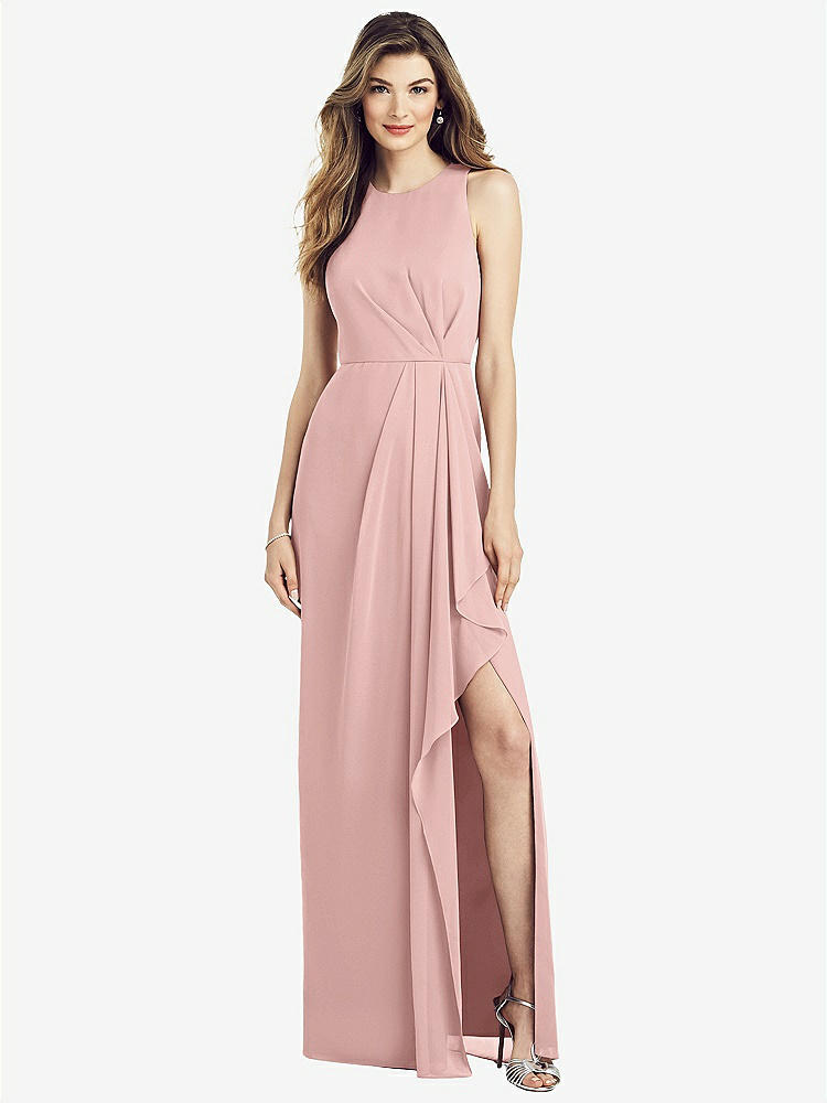【STYLE: 6818】Sleeveless Chiffon Dress with Draped Front Slit【COLOR: Rose - PANTONE Rose Quartz】