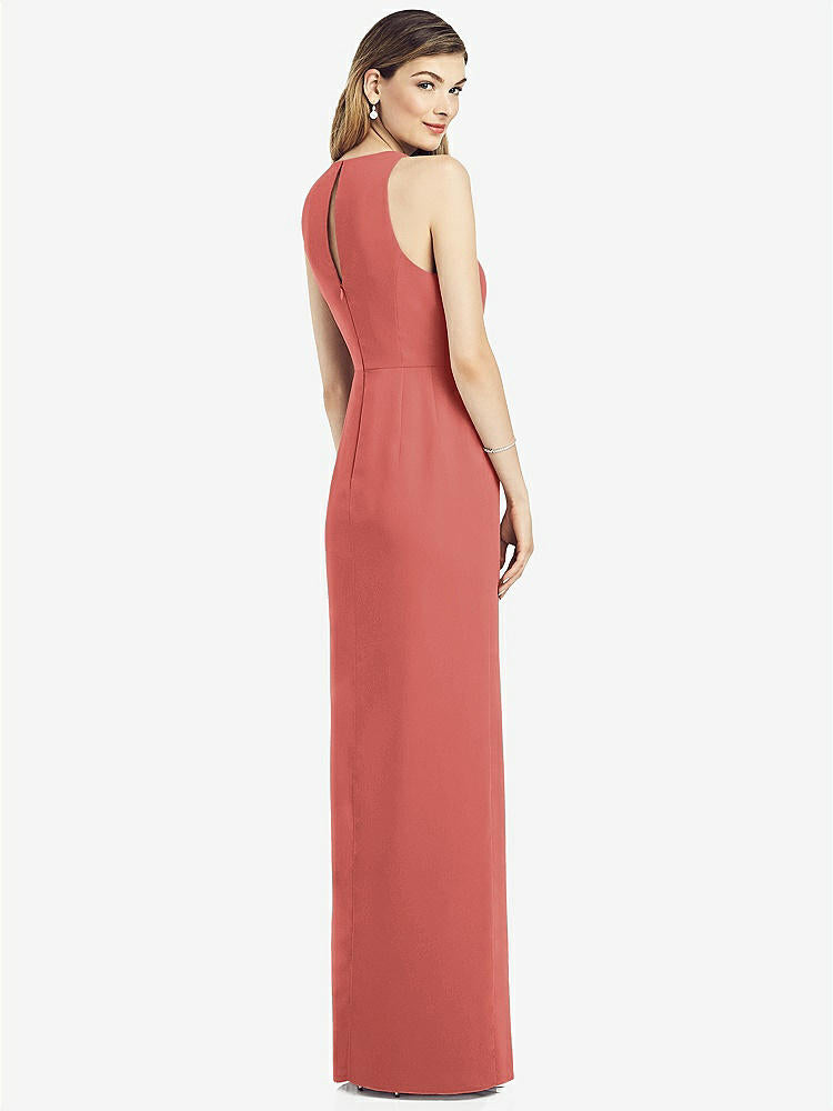 【STYLE: 6818】Sleeveless Chiffon Dress with Draped Front Slit【COLOR: Coral Pink】