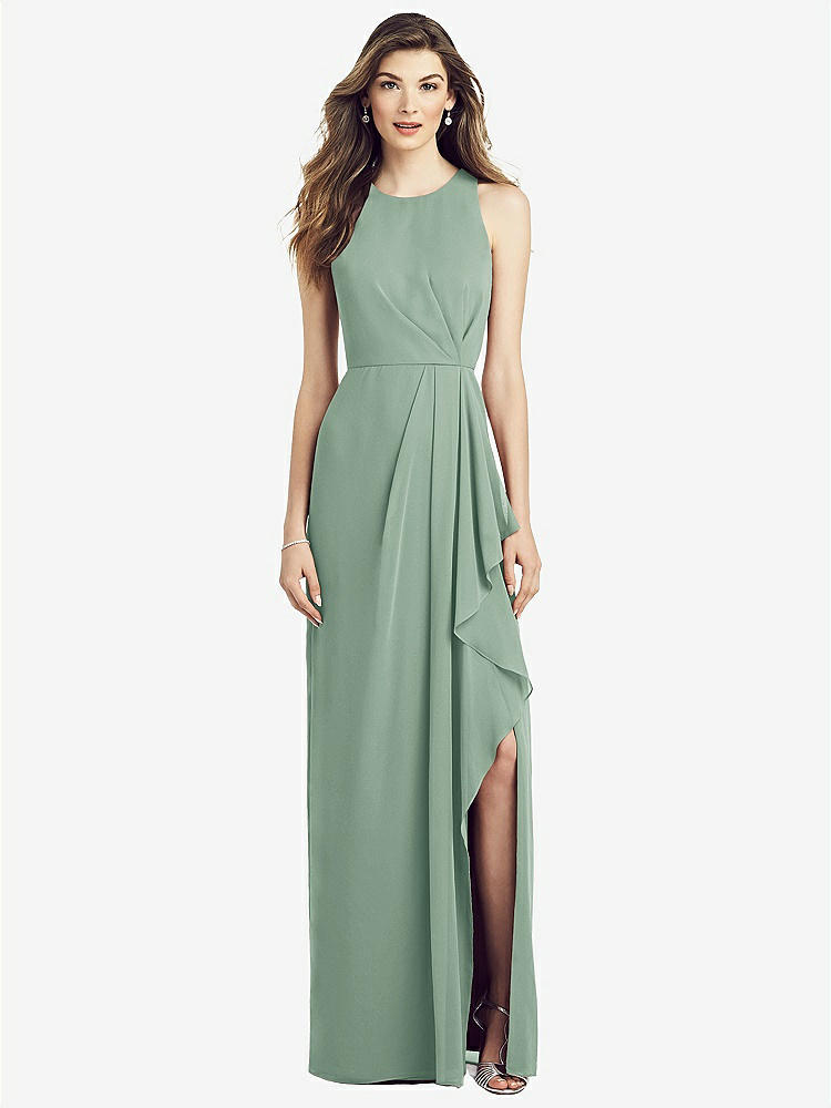 【STYLE: 6818】Sleeveless Chiffon Dress with Draped Front Slit【COLOR: Seagrass】