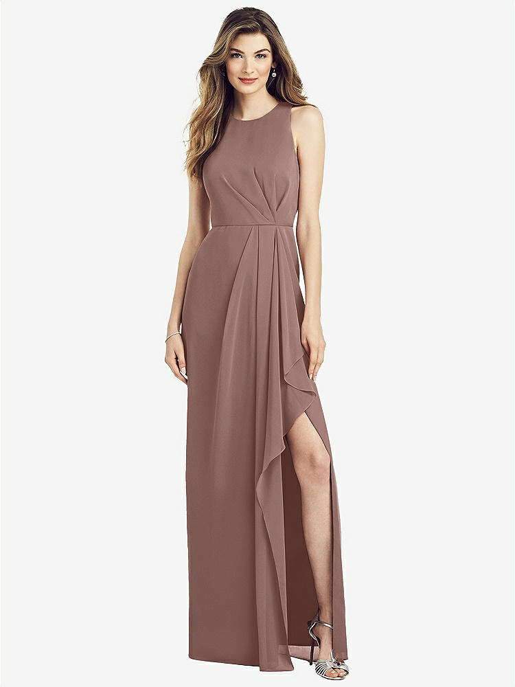 【STYLE: 6818】Sleeveless Chiffon Dress with Draped Front Slit【COLOR: Sienna】