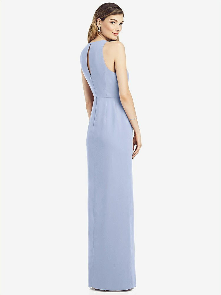【STYLE: 6818】Sleeveless Chiffon Dress with Draped Front Slit【COLOR: Sky Blue】