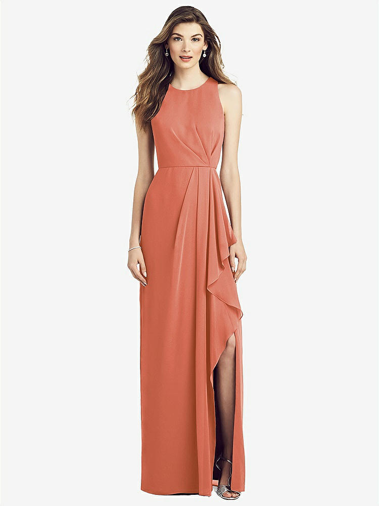【STYLE: 6818】Sleeveless Chiffon Dress with Draped Front Slit【COLOR: Terracotta Copper】