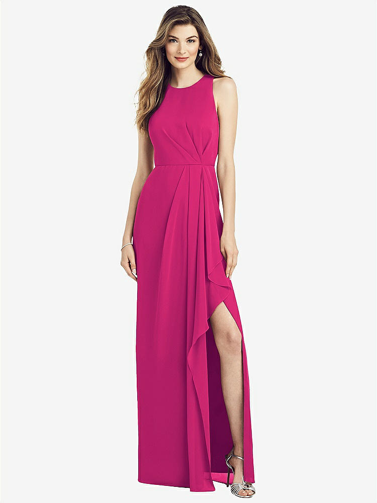 【STYLE: 6818】Sleeveless Chiffon Dress with Draped Front Slit【COLOR: Think Pink】
