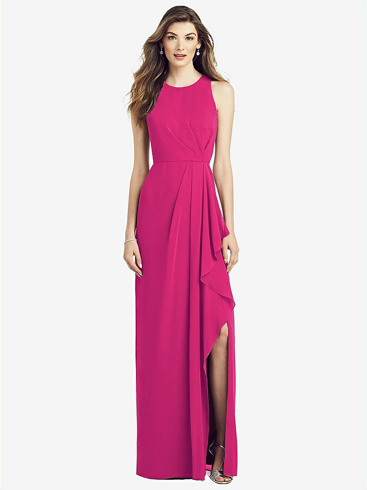 【STYLE: 6818】Sleeveless Chiffon Dress with Draped Front Slit【COLOR: Think Pink】