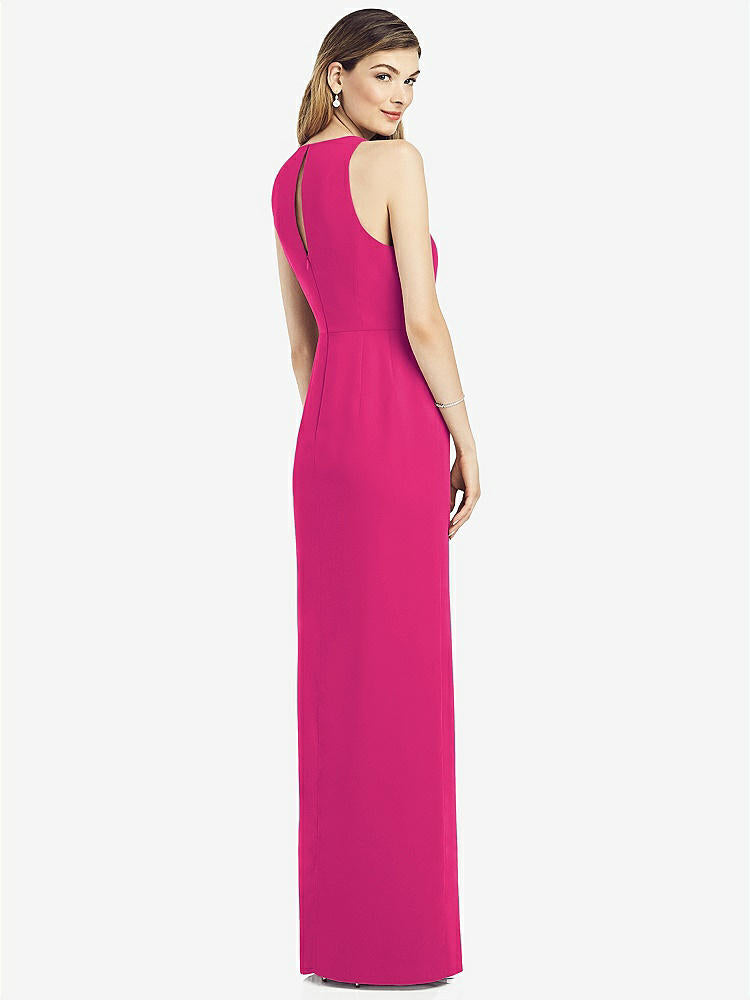 【STYLE: 6818】Sleeveless Chiffon Dress with Draped Front Slit【COLOR: Think Pink】