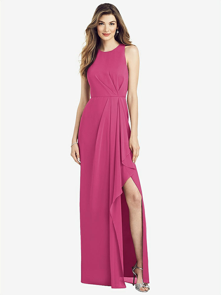 【STYLE: 6818】Sleeveless Chiffon Dress with Draped Front Slit【COLOR: Tea Rose】