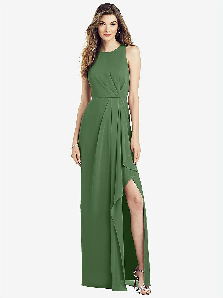 【STYLE: 6818】Sleeveless Chiffon Dress with Draped Front Slit【COLOR: Vineyard Green】