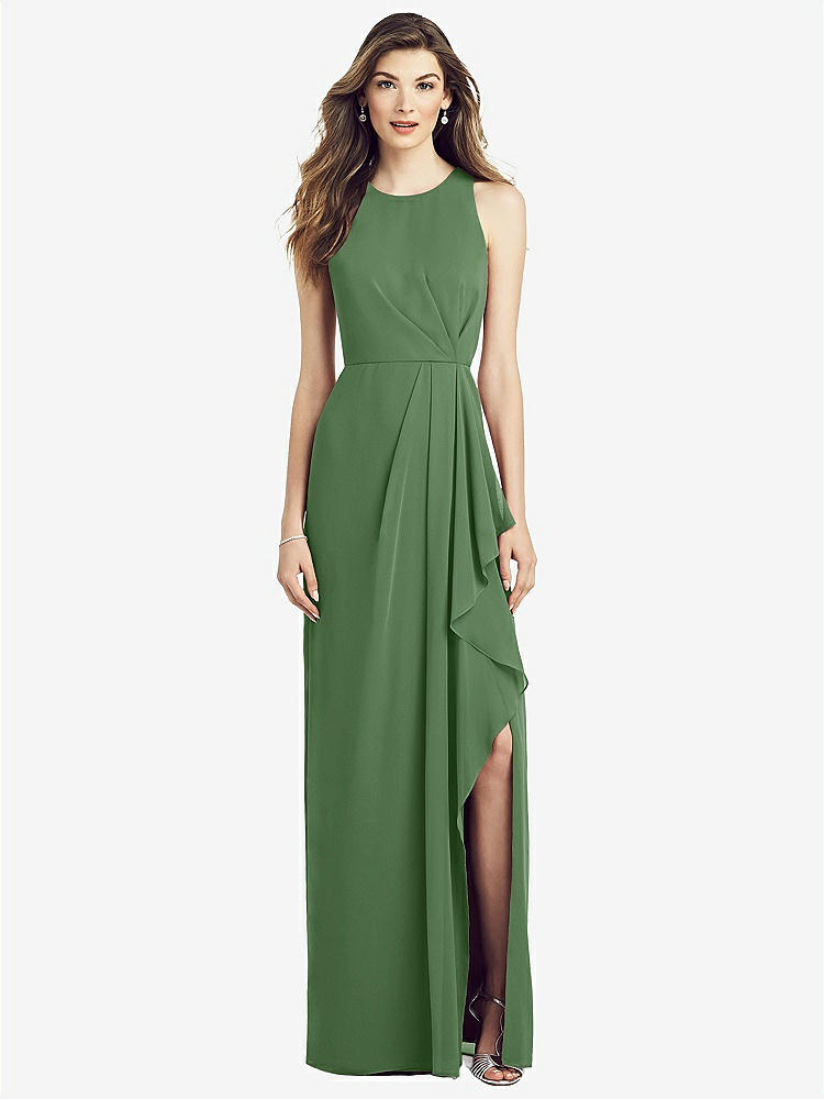 【STYLE: 6818】Sleeveless Chiffon Dress with Draped Front Slit【COLOR: Vineyard Green】