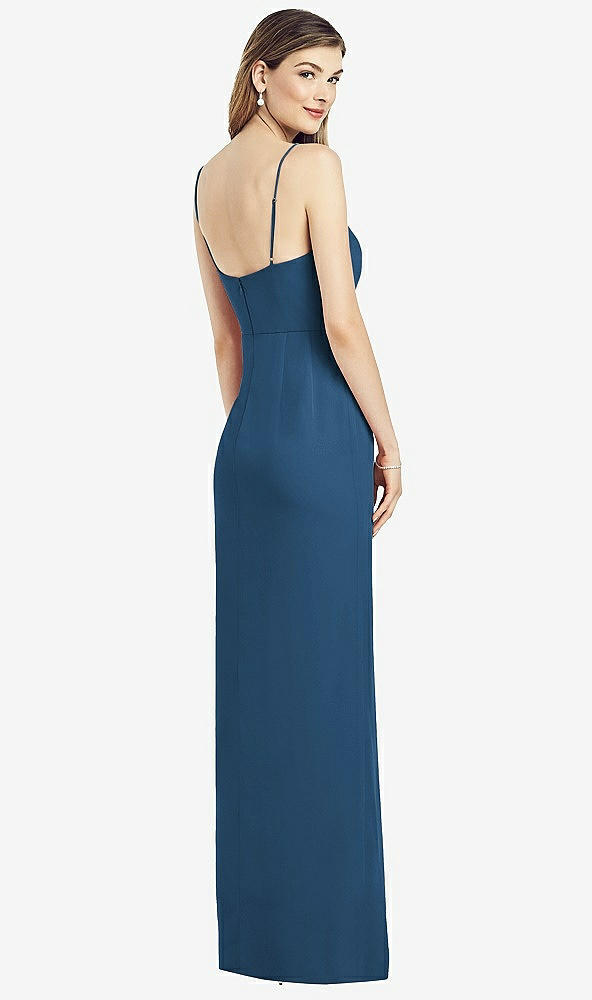 【STYLE: 6820】Spaghetti Strap Draped Skirt Gown with Front Slit【COLOR: Dusk Blue】