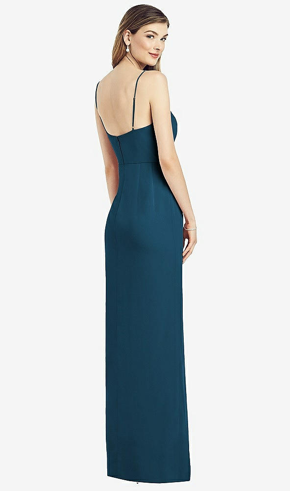 【STYLE: 6820】Spaghetti Strap Draped Skirt Gown with Front Slit【COLOR: Atlantic Blue】