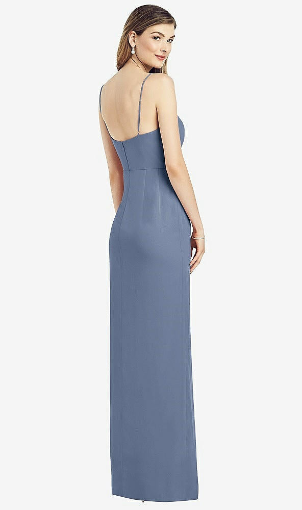 【STYLE: 6820】Spaghetti Strap Draped Skirt Gown with Front Slit【COLOR: Larkspur Blue】