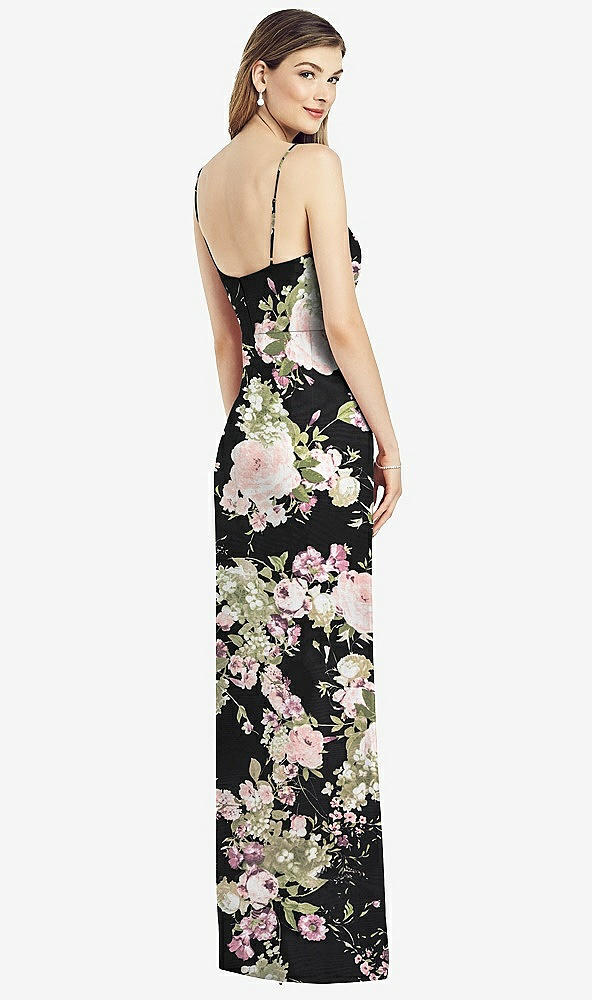 【STYLE: 6820】Spaghetti Strap Draped Skirt Gown with Front Slit【COLOR: Noir Garden】