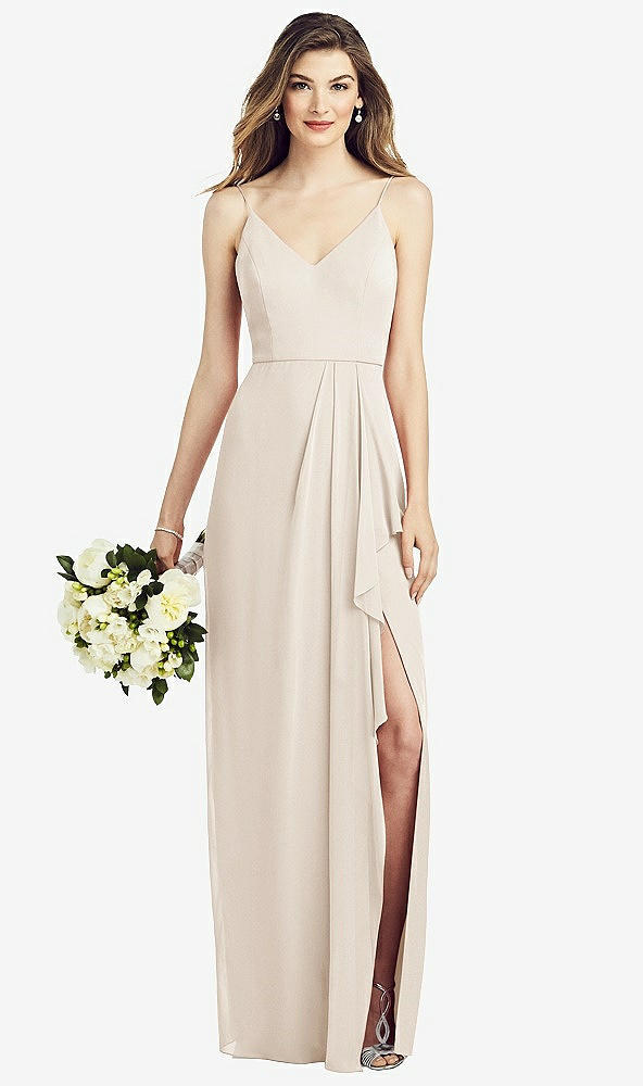 【STYLE: 6820】Spaghetti Strap Draped Skirt Gown with Front Slit【COLOR: Oat】