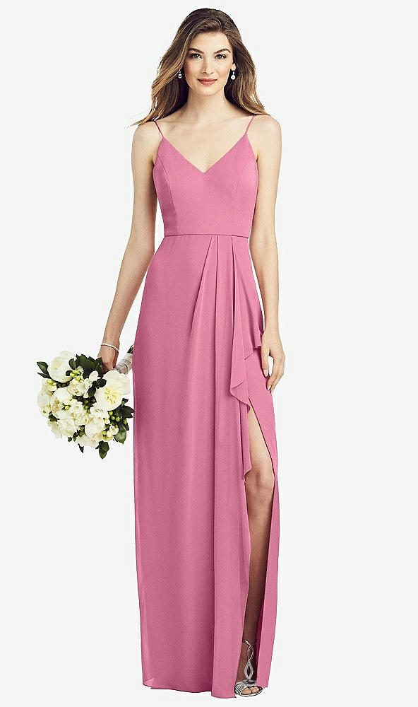 【STYLE: 6820】Spaghetti Strap Draped Skirt Gown with Front Slit【COLOR: Orchid Pink】