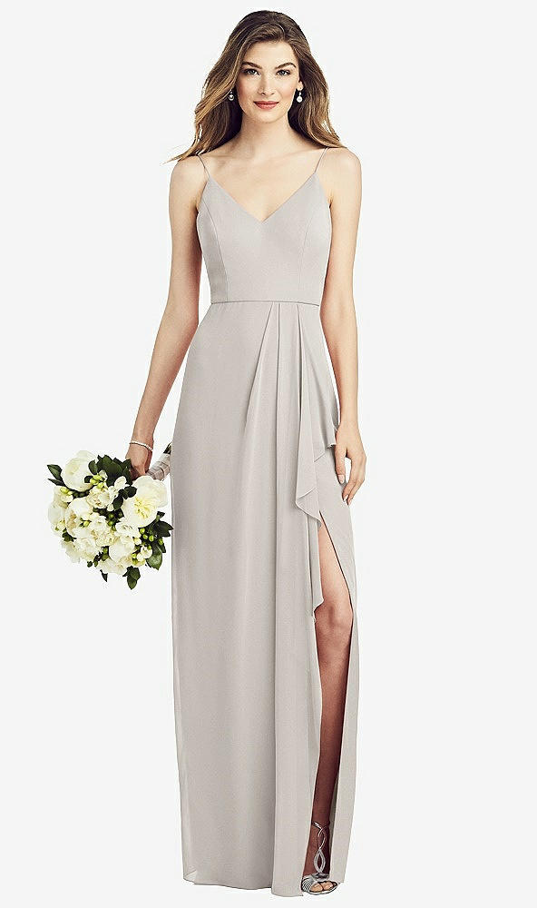 【STYLE: 6820】Spaghetti Strap Draped Skirt Gown with Front Slit【COLOR: Oyster】