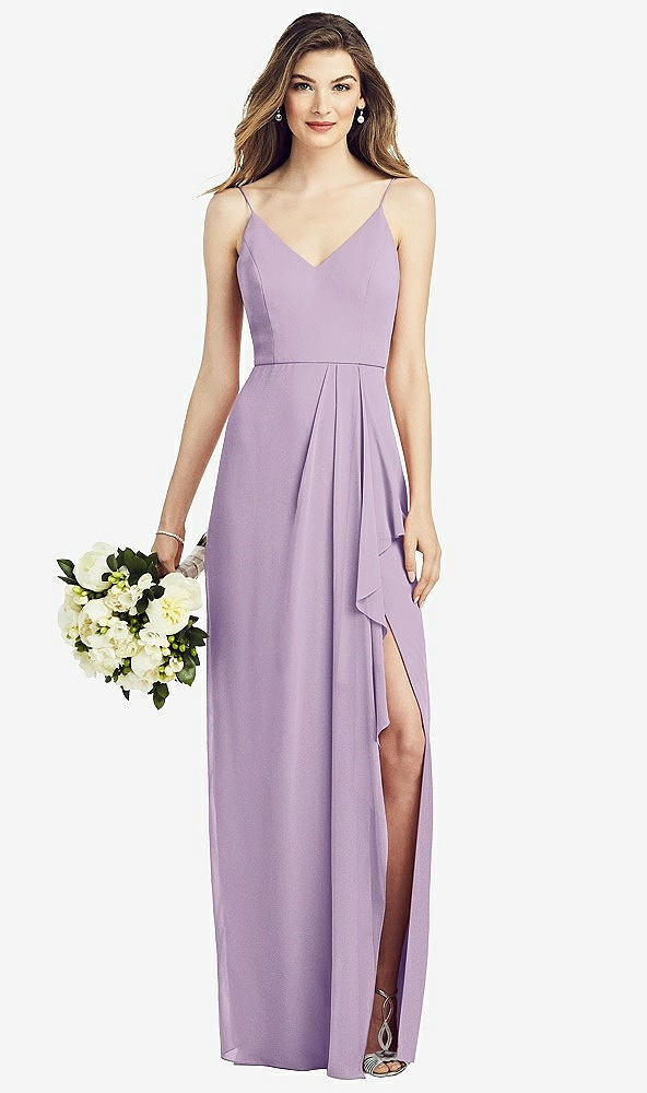 【STYLE: 6820】Spaghetti Strap Draped Skirt Gown with Front Slit【COLOR: Pale Purple】