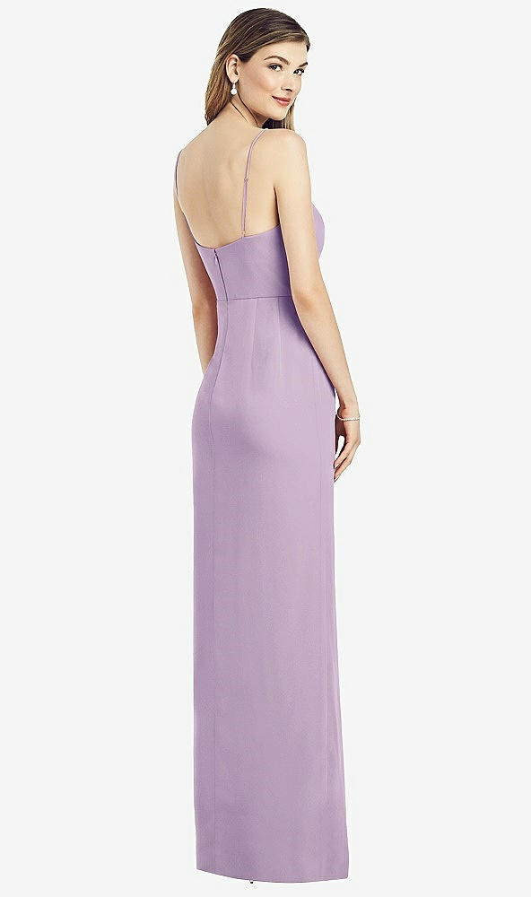 【STYLE: 6820】Spaghetti Strap Draped Skirt Gown with Front Slit【COLOR: Pale Purple】