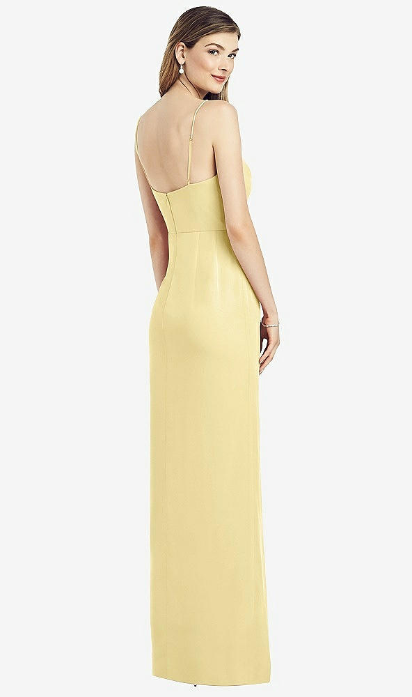 【STYLE: 6820】Spaghetti Strap Draped Skirt Gown with Front Slit【COLOR: Pale Yellow】