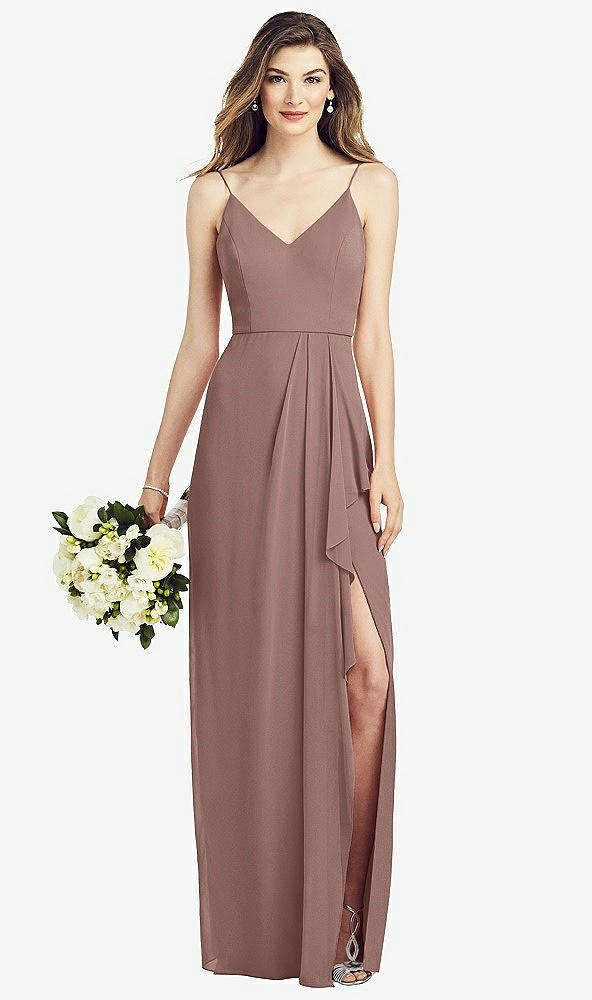 【STYLE: 6820】Spaghetti Strap Draped Skirt Gown with Front Slit【COLOR: Sienna】