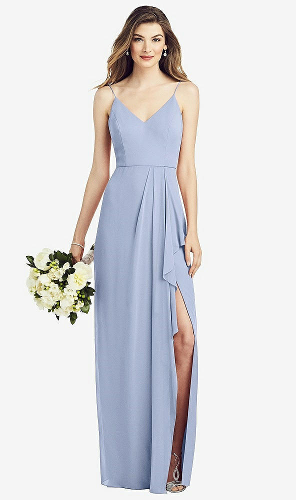 【STYLE: 6820】Spaghetti Strap Draped Skirt Gown with Front Slit【COLOR: Sky Blue】