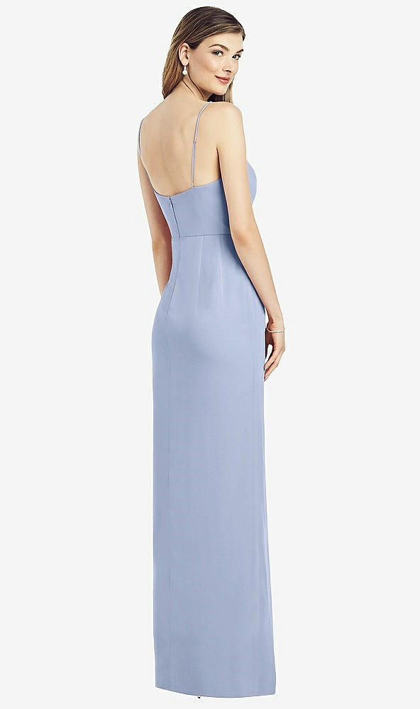 【STYLE: 6820】Spaghetti Strap Draped Skirt Gown with Front Slit【COLOR: Sky Blue】