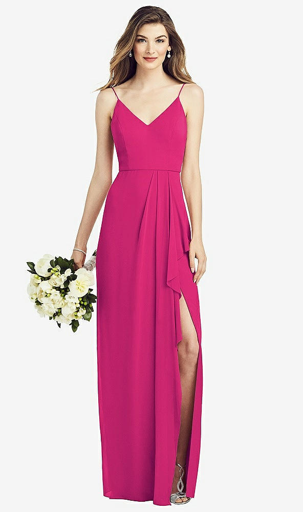 【STYLE: 6820】Spaghetti Strap Draped Skirt Gown with Front Slit【COLOR: Think Pink】