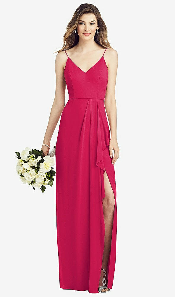 【STYLE: 6820】Spaghetti Strap Draped Skirt Gown with Front Slit【COLOR: Vivid Pink】