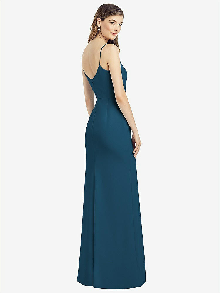 【STYLE: 6822】Spaghetti Strap V-Back Crepe Gown with Front Slit【COLOR: Atlantic Blue】