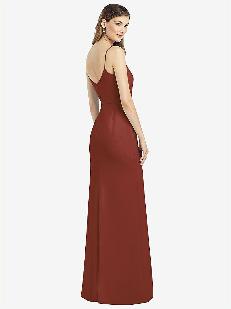【STYLE: 6822】Spaghetti Strap V-Back Crepe Gown with Front Slit【COLOR: Auburn Moon】