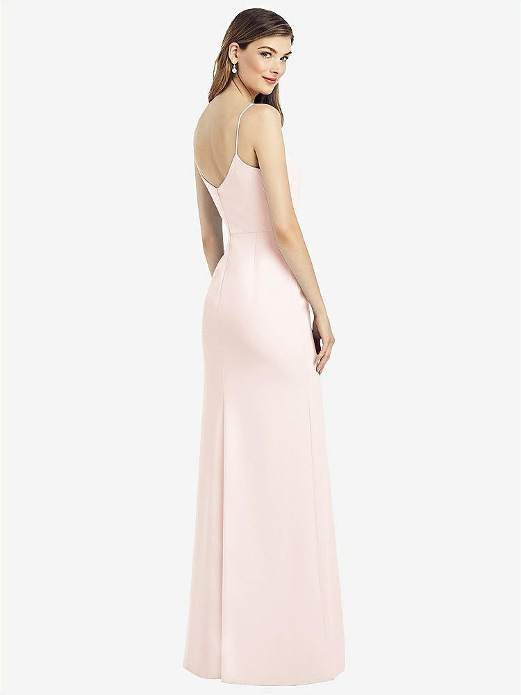 【STYLE: 6822】Spaghetti Strap V-Back Crepe Gown with Front Slit【COLOR: Blush】