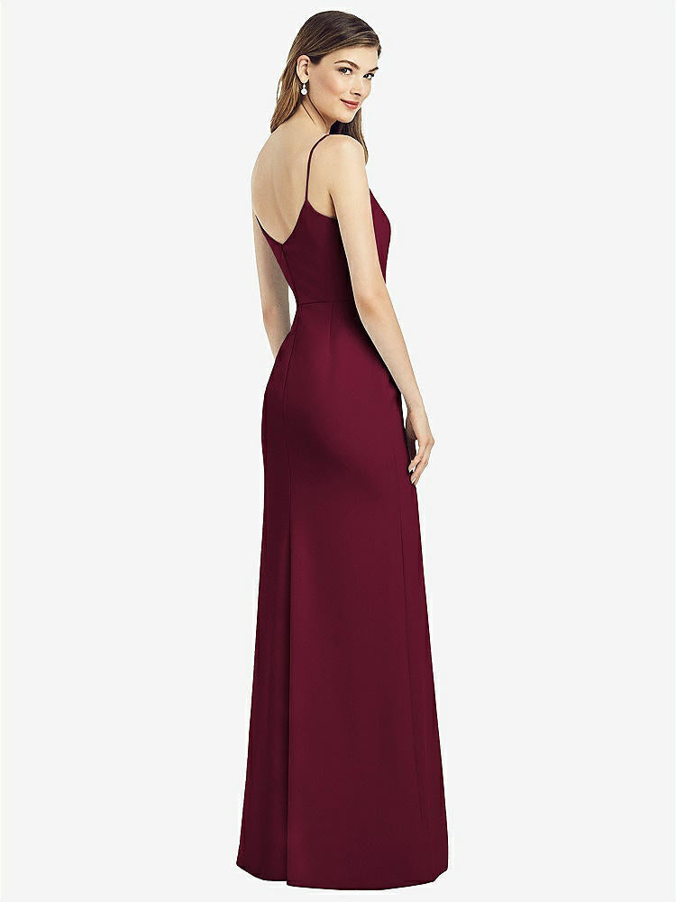 【STYLE: 6822】Spaghetti Strap V-Back Crepe Gown with Front Slit【COLOR: Cabernet】
