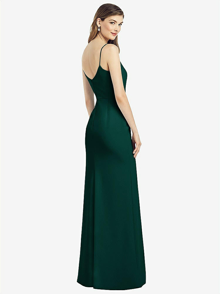 【STYLE: 6822】Spaghetti Strap V-Back Crepe Gown with Front Slit【COLOR: Evergreen】