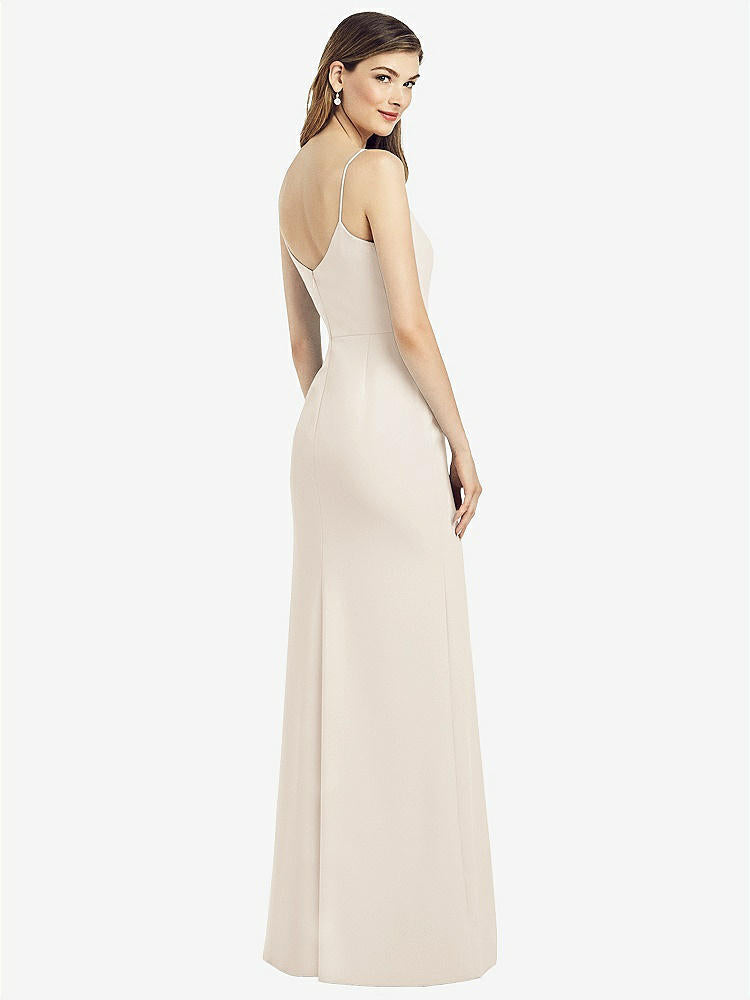 【STYLE: 6822】Spaghetti Strap V-Back Crepe Gown with Front Slit【COLOR: Oat】