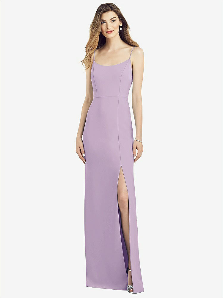 【NEW】【STYLE: 6822】スパゲッティ ストラップ Vバック クレープ ガウン 前面 スリット【COLOR: Pale Purple】【SIZE: 00-30W】