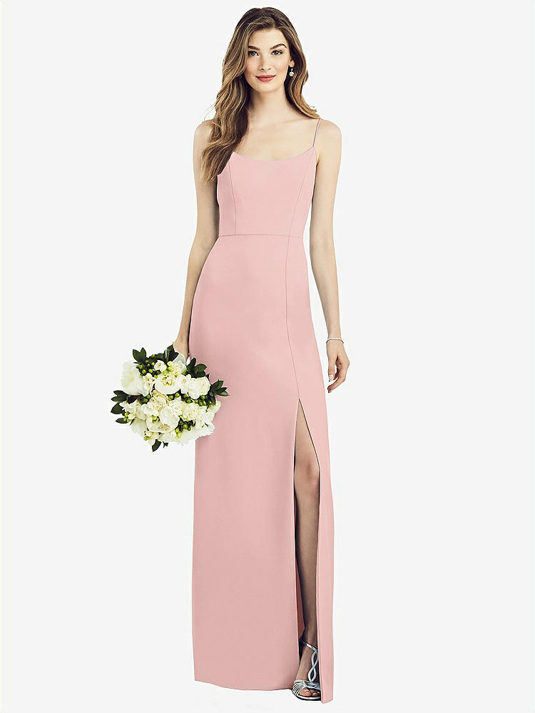 【STYLE: 6822】Spaghetti Strap V-Back Crepe Gown with Front Slit【COLOR: Rose - PANTONE Rose Quartz】