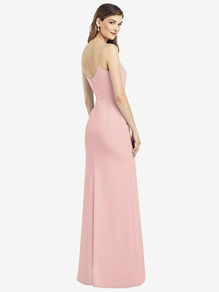 【STYLE: 6822】Spaghetti Strap V-Back Crepe Gown with Front Slit【COLOR: Rose - PANTONE Rose Quartz】