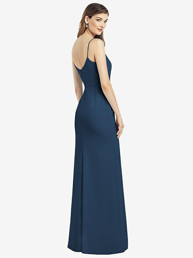 【STYLE: 6822】Spaghetti Strap V-Back Crepe Gown with Front Slit【COLOR: Sofia Blue】