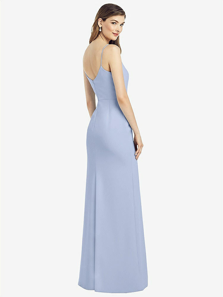 【STYLE: 6822】Spaghetti Strap V-Back Crepe Gown with Front Slit【COLOR: Sky Blue】