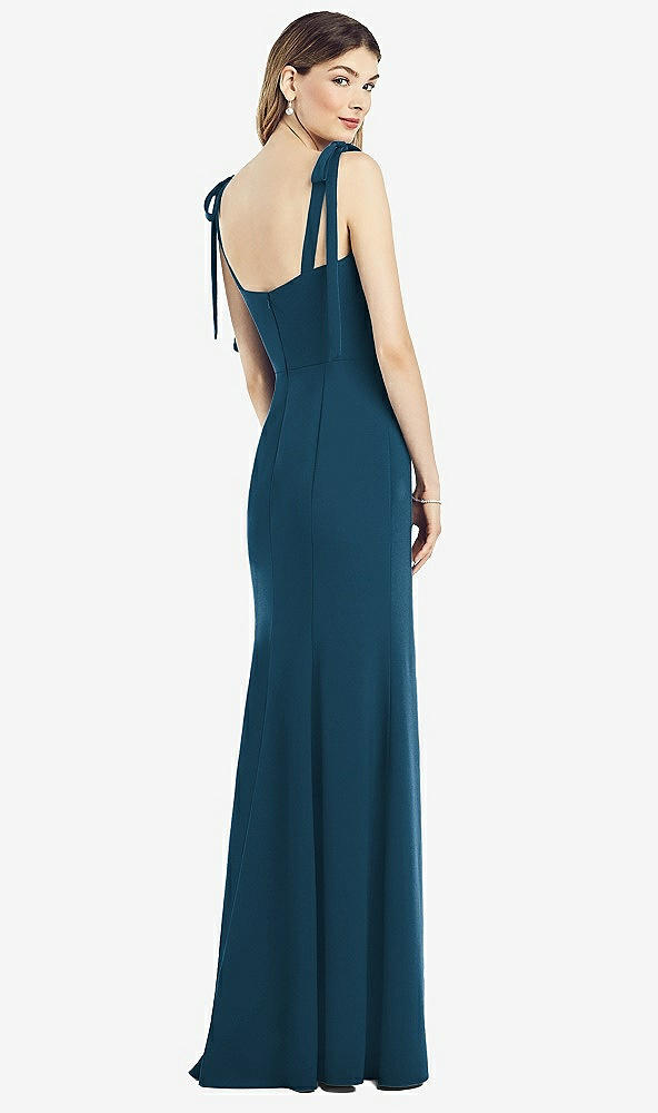 【STYLE: 6826】Flat Tie-Shoulder Crepe Trumpet Gown with Front Slit【COLOR: Atlantic Blue】