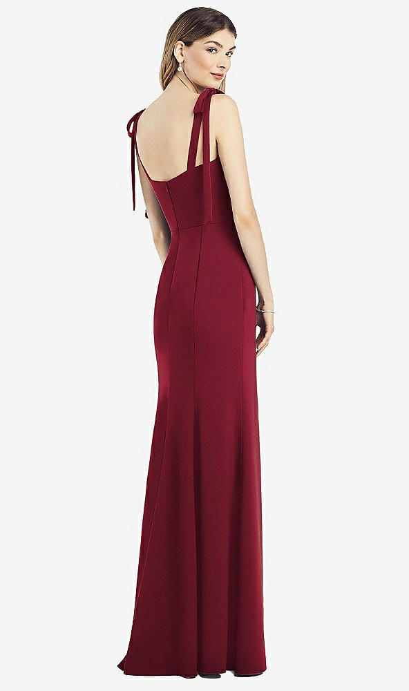 【STYLE: 6826】Flat Tie-Shoulder Crepe Trumpet Gown with Front Slit【COLOR: Burgundy】