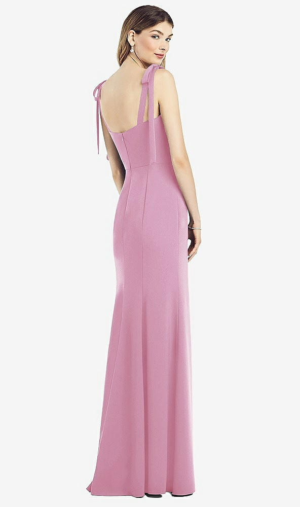 【STYLE: 6826】Flat Tie-Shoulder Crepe Trumpet Gown with Front Slit【COLOR: Powder Pink】