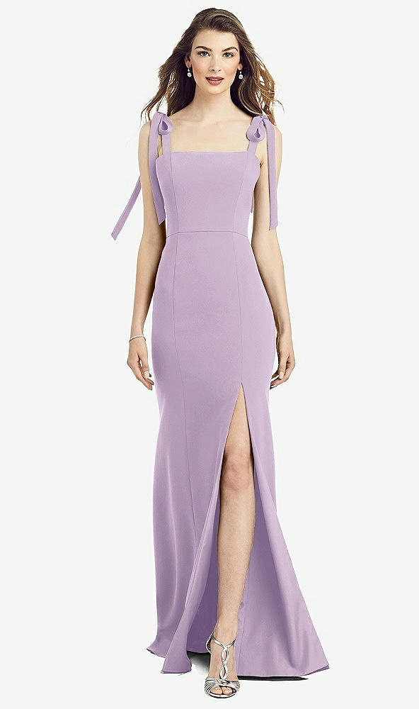 【NEW】【STYLE: 6826】脂肪 タイショルダー クレープ トランペット ガウン 前面 スリット【COLOR: Pale Purple】【SIZE: 00-30W】
