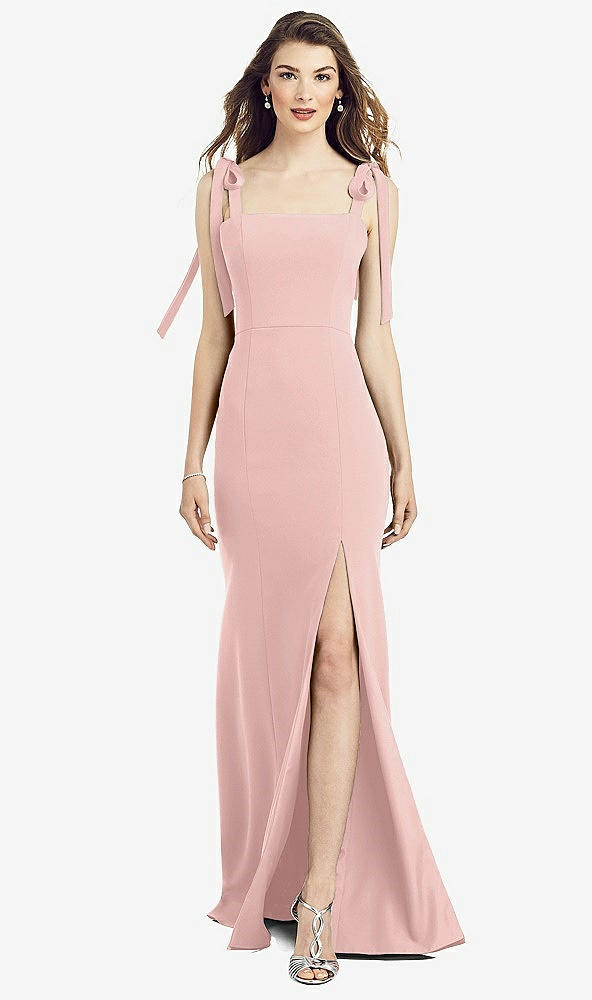 【STYLE: 6826】Flat Tie-Shoulder Crepe Trumpet Gown with Front Slit【COLOR: Rose - PANTONE Rose Quartz】