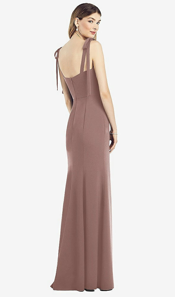 【STYLE: 6826】Flat Tie-Shoulder Crepe Trumpet Gown with Front Slit【COLOR: Sienna】