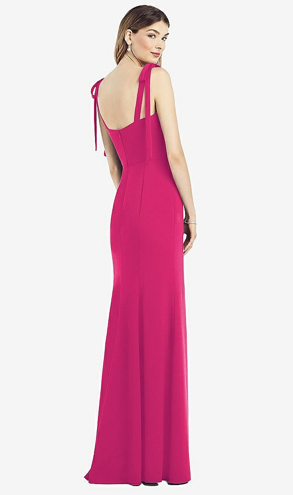 【STYLE: 6826】Flat Tie-Shoulder Crepe Trumpet Gown with Front Slit【COLOR: Think Pink】