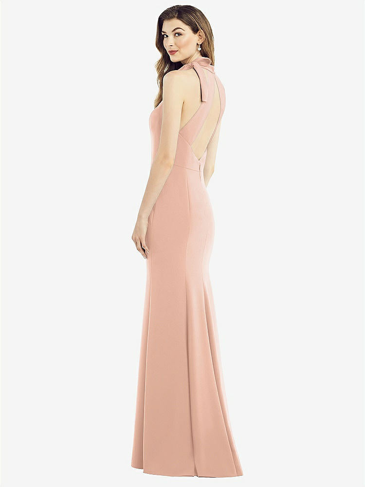 【STYLE: 6827】Bow-Neck Open-Back Trumpet Gown【COLOR: Pale Peach】