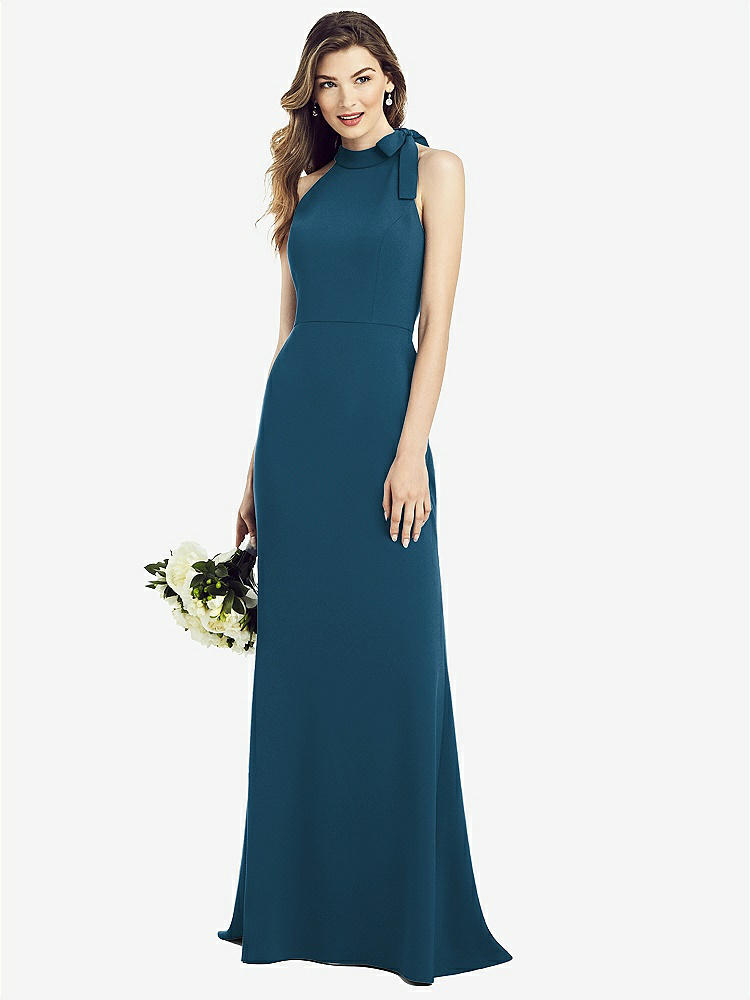 【STYLE: 6827】Bow-Neck Open-Back Trumpet Gown【COLOR: Atlantic Blue】