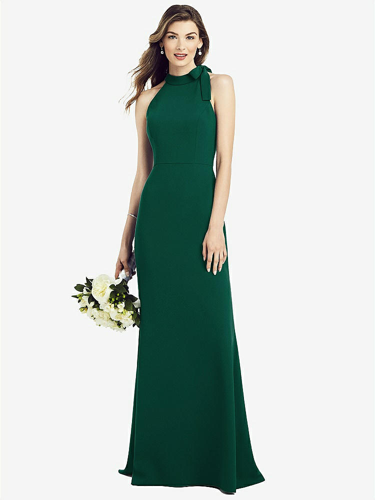 【STYLE: 6827】Bow-Neck Open-Back Trumpet Gown【COLOR: Hunter Green】