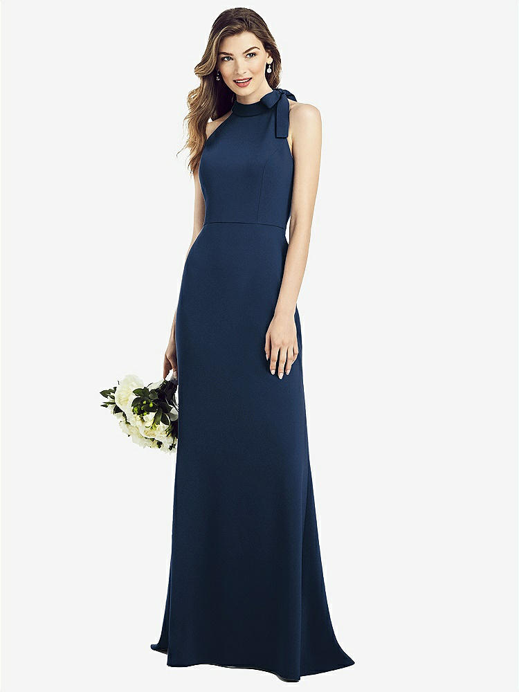 【STYLE: 6827】Bow-Neck Open-Back Trumpet Gown【COLOR: Midnight Navy】