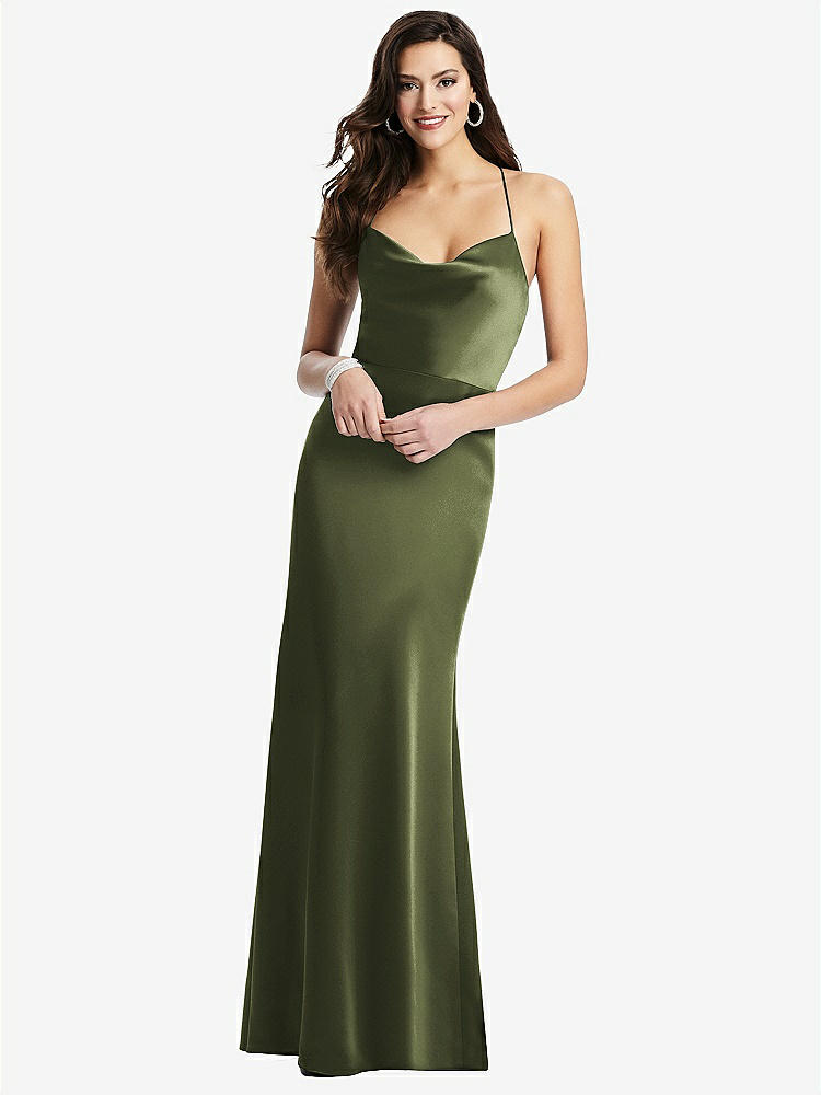 【STYLE: 3056】Cowl-Neck Criss Cross Back Slip Dress【COLOR: Olive Green】